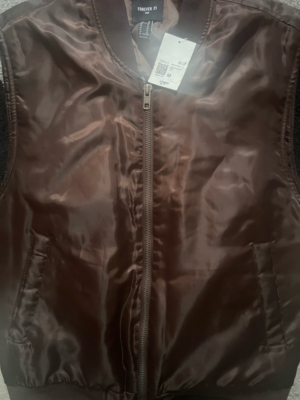 Forever 21 Men Brown Satin Bomber Vest